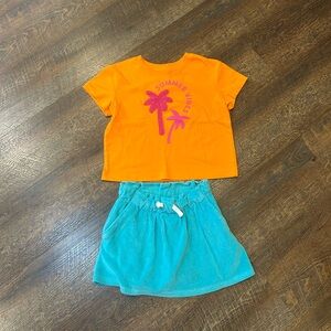 Cat & Jack Orange Top and Teal Skirt Kids Matching Set 8